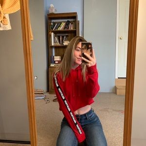 Holister red crop hoodie